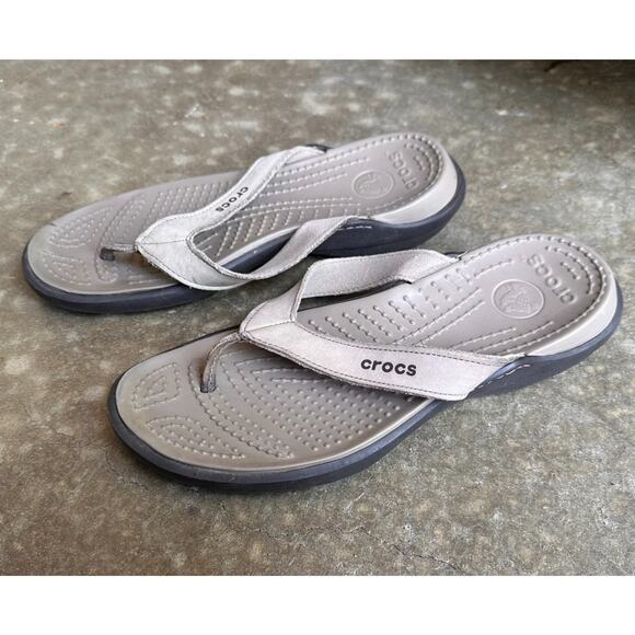 Crocs Shoes - Crocs Capri V Sporty Thong Flip Flop Sandals Shoes Women’s Size 8 Leather Beige